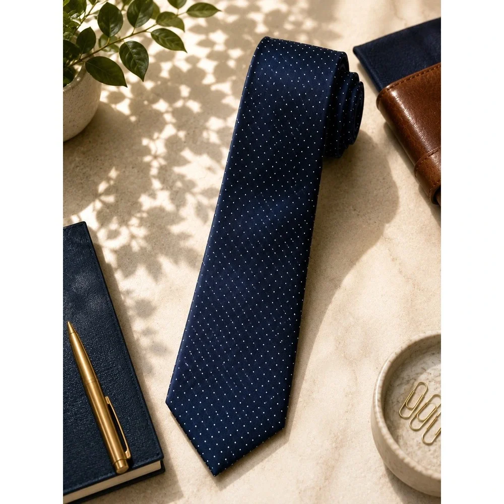 Racine Navy Blue Pinhead Micro Dot Necktie Paris Rome New York Classic Mens Tie